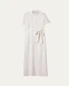 Miu Miu Batista Floral Embroidered Short-sleeve Belted Maxi Shirtdress In Neutral