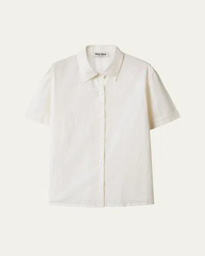 Miu Miu Batista Flower Embroidered Short-sleeve Button-down Shirt