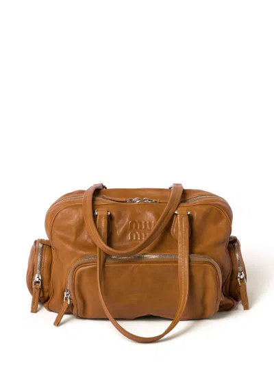Miu Miu Bauletto Caramel Bag With Zip Pockets In Brown