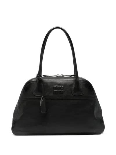 Miu Miu Bauletto Logo-embossed Leather Shoulder Bag In Black