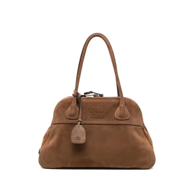 Miu Miu Bauletto Logo-embossed Suede Shoulder Bag In Purple