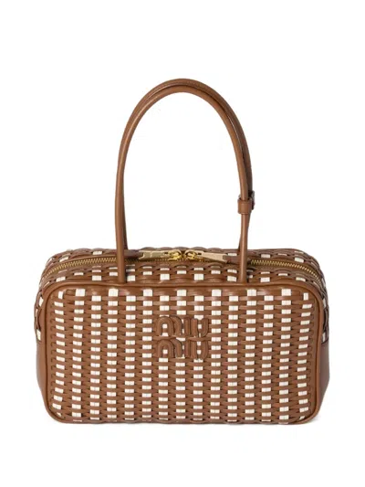 Miu Miu Bea Woven-effect Tote Bag In Brown
