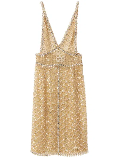 Miu Miu Bead-embellished Organza Midi Dress In Gold