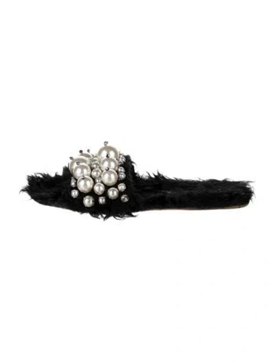 Pre-owned Miu Miu Beaded Accents Slides In Black