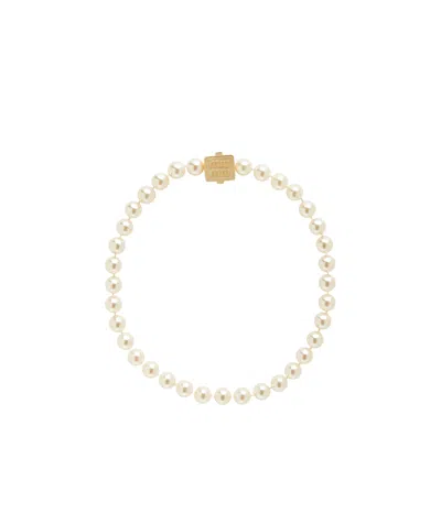 Miu Miu Beaded Necklace In Gold, Cream