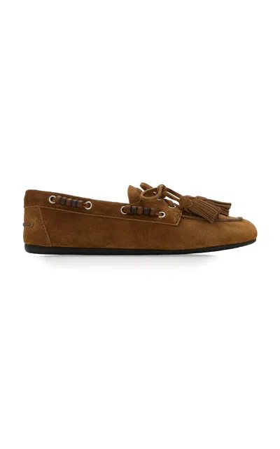 Miu Miu Deck Suede Loafers With Tassels In Brown