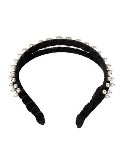 Pre-owned Miu Miu Beaded Velvet Headband In Black