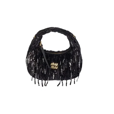 Pre-owned Miu Miu Beads Ricamo Bag 'nero' | Black | Women's Size Onesize