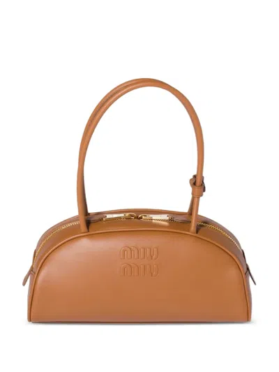 Miu Miu Beau Leather Shoulder Bag In Brown