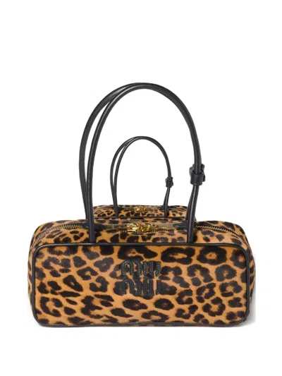 Miu Miu Beau Animal-print Tote Bag In Brown