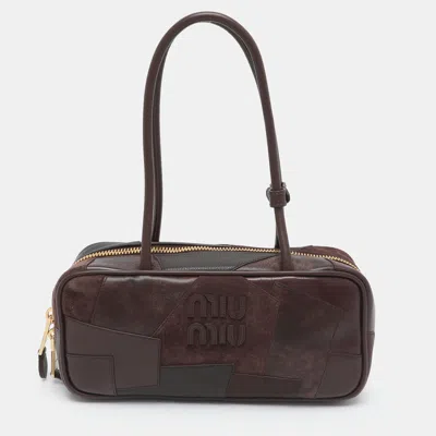 Pre-owned Miu Miu Beau Briarwood Leather And Suede Patchwork Satchel In Brown