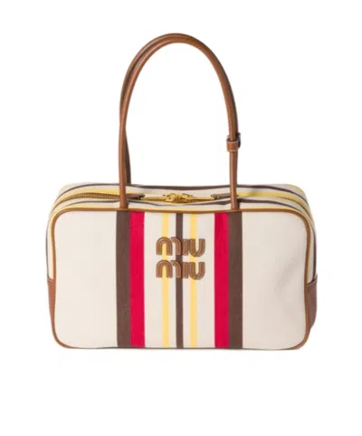 MIU MIU BEAU CANVAS AND LEATHER BAG