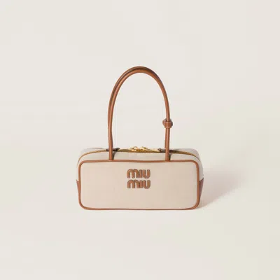 MIU MIU BEAU CANVAS AND LEATHER BAG