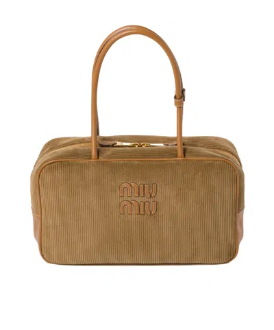 Miu Miu Beau Corduroy Top-handle Bag In Cinnamon