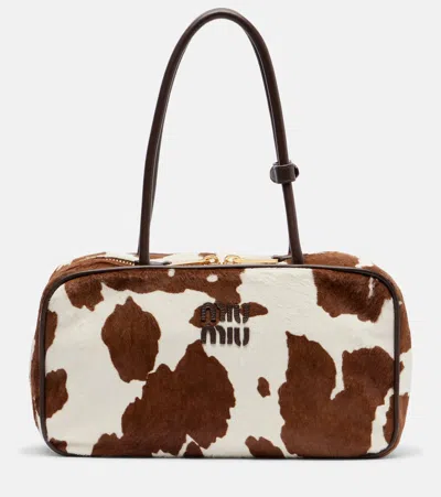 Miu Miu Beau Cow-print Calf Hair Shoulder Bag In White