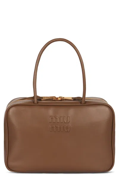 Miu Miu Beau Large Bag In Tundracolored Leather In Brown