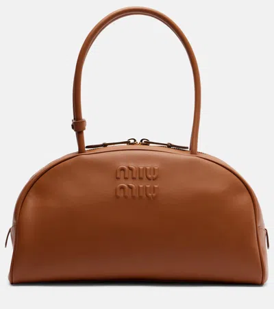 Miu Miu Beau Large Leather Shoulder Bag In Brown