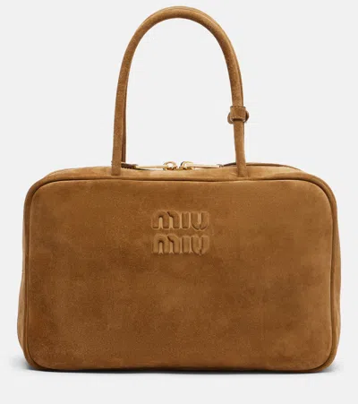 Miu Miu Beau Large Suede Top-handle Bag In Brown
