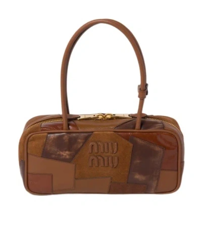 Miu Miu Beau  Leather Patchwork Bag In Cognac