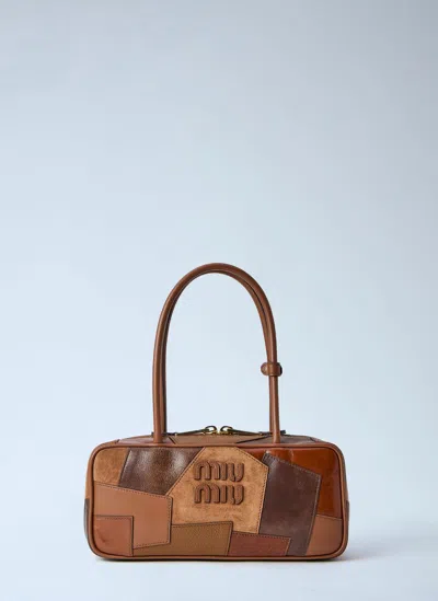 Miu Miu Beau Leather Patchwork Bag In Brown