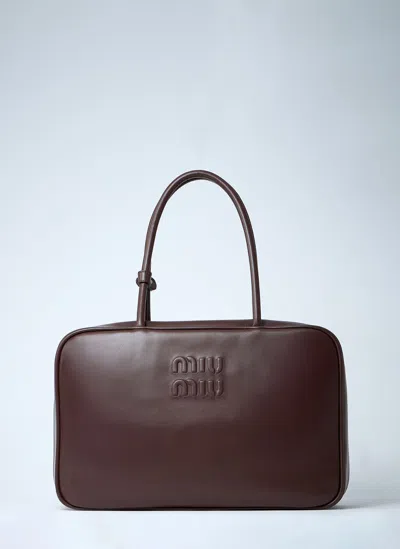 Miu Miu Beau Leather Shoulder Bag In Gray