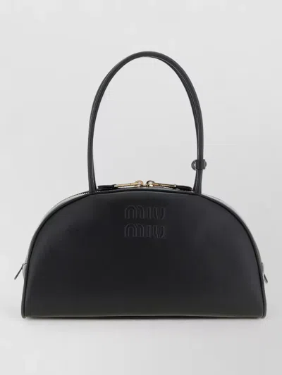 Miu Miu Beau Leather Shoulder Bag Bowling Silhouette In Black