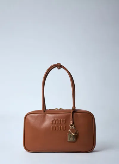 Miu Miu Beau Leather Shoulder Bag In Brown