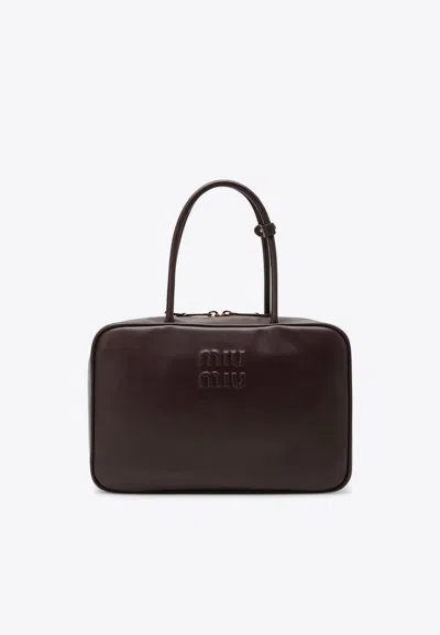 Miu Miu Beau Leather Top Handle Bag In Brown