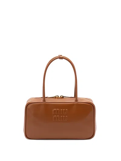 Miu Miu `beau` Leather Top-handle Bag In Brown