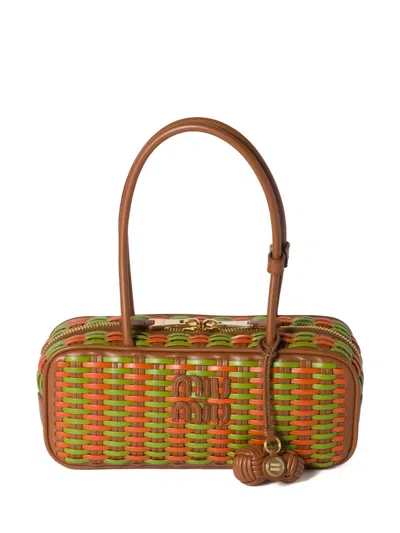 Miu Miu Beau Leather Tote Bag In 褐色