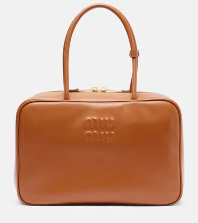 Miu Miu Beau Leather Tote Bag In Brown