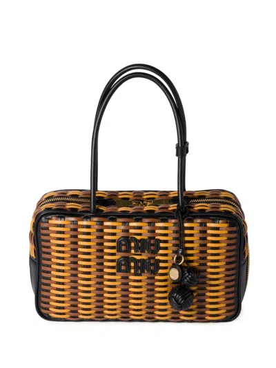 Miu Miu Beau Leather Tote Bag In Black