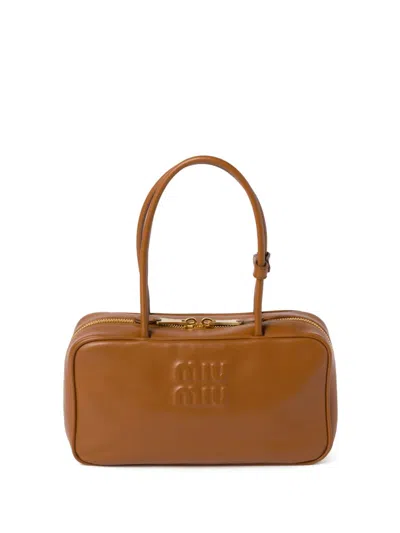 Miu Miu Beau Leather Tote Bag In Brown