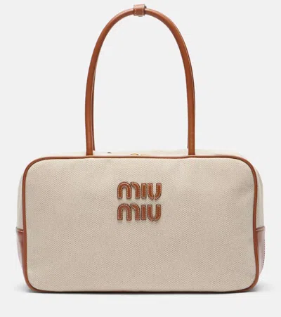 Miu Miu Beau Leather-trimmed Canvas Tote Bag