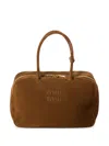 Miu Miu Beau Logo-debossed Suede Bag In Brown