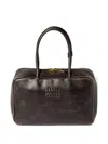 Miu Miu Beau Logo-embossed Zip-top Tote Bag In Brown