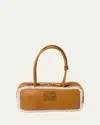 Miu Miu Rectangular Shearling Edge Shoulder Bag In F036s Cognac Naturale
