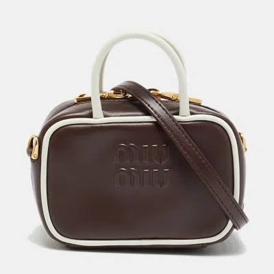 Pre-owned Miu Miu Beau Micro Brown/white Leather Crossbody Bag