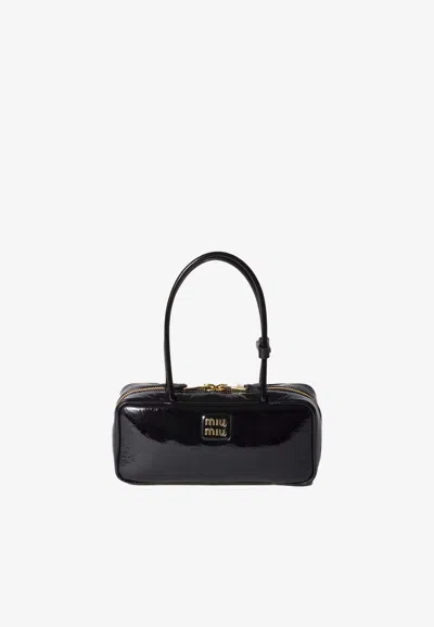 Miu Miu Beau Naplak Patent Leather Shoulder Bag In Black