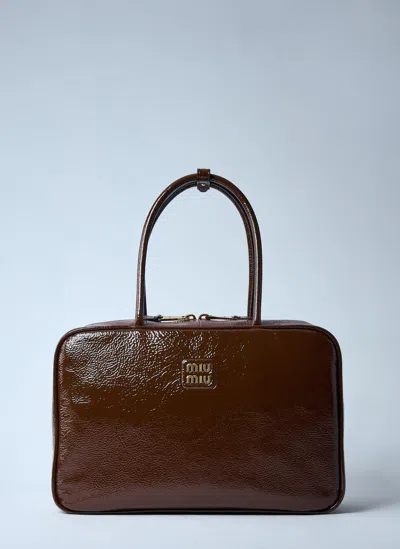 Miu Miu Beau Naplak Patent Shoulder Bag In Brown