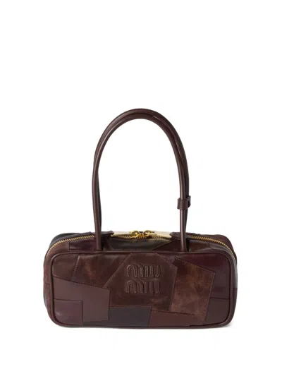 Miu Miu Beau Patchwork Tote Bag In Brown