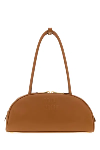 Miu Miu Beau Shoulder Handbag In 100% Vitello Leather, 30 Cm X 15 Cm X 12 Cm In Camel