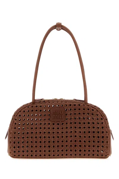 Miu Miu Beau Shoulder Handbag In Leather With 28 Cm Width, 16 Cm Height, 12 Cm Depth In Brown