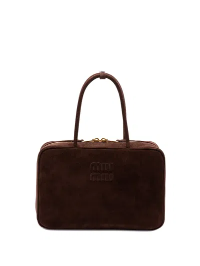 Miu Miu `beau` Suede Handbag In Brown
