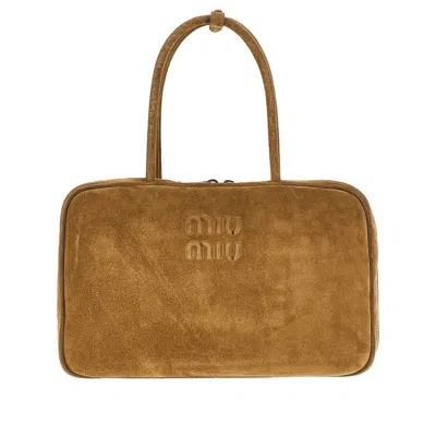 Miu Miu 'beau' Suede Leather Bag In Brown