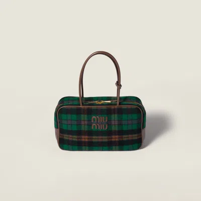 Miu Miu Beau Tartan Top-handle Bag With Leather Details