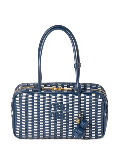 Miu Miu Beau Woven-design Shoulder Bag In Blue