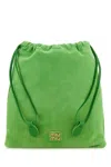 Miu Miu Logo Suede Drawstring Pouch In Apple