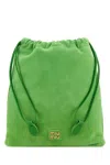 Miu Miu Logo Suede Drawstring Pouch In Apple