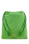 Miu Miu Logo Suede Drawstring Pouch In Green